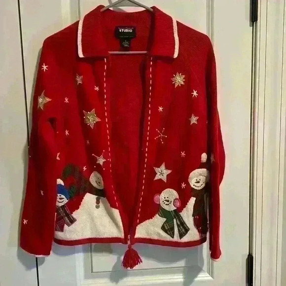 Designer Originals Studio Vintage Snowman Sweater Jacket size S - Picture 1 of 8